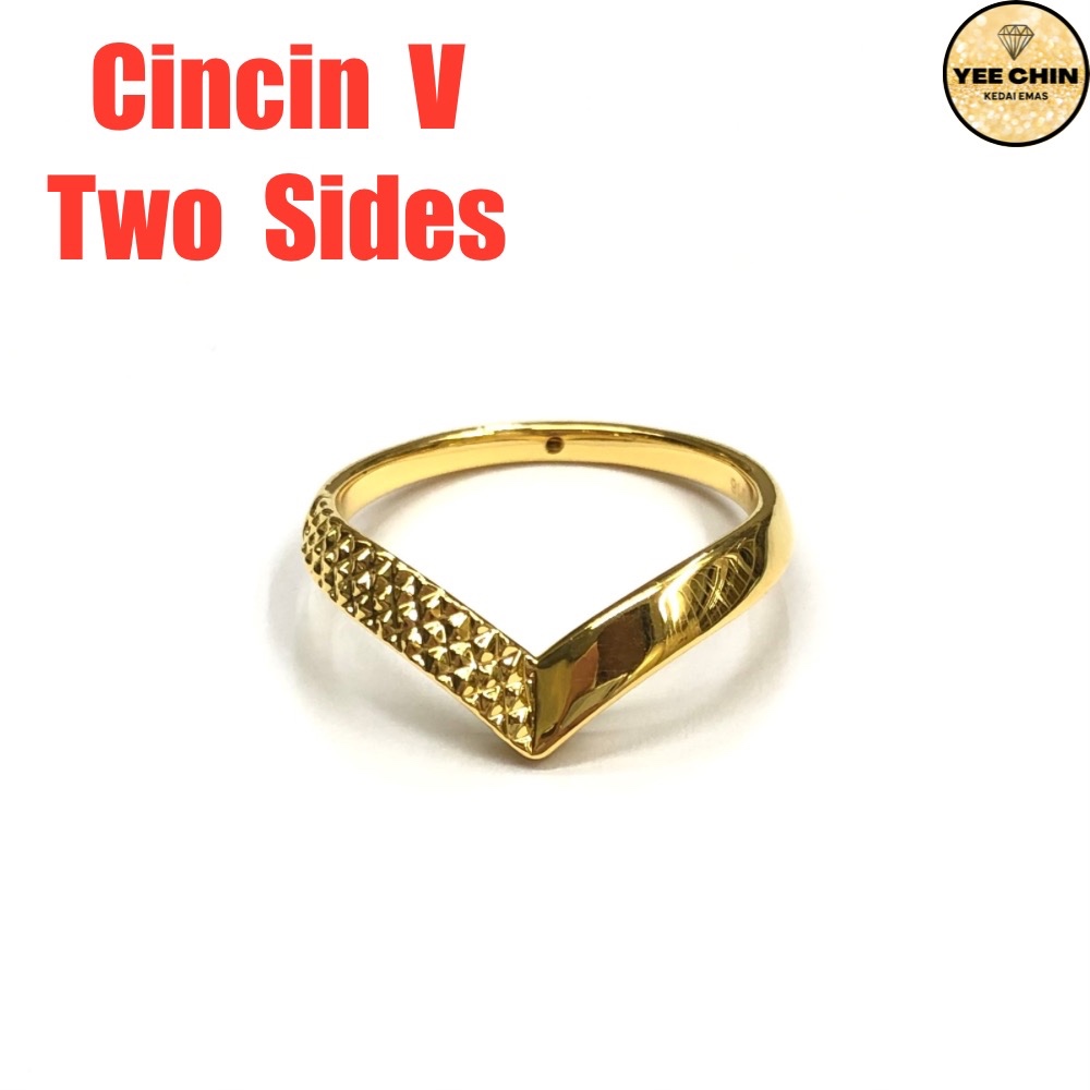 Yee Chin Cincin Emas 916 V Shape Two Sides 5D / Ring Gold 916 Wave V