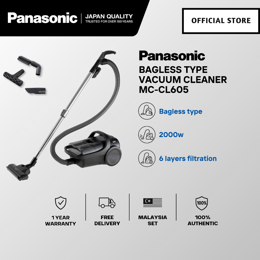 🅵🆁🅴🅴 🅳🅴🅻🅸🆅🅴🆁🆈 PANASONIC MC-CL605 (2000W) CYCLONE BAGLESS CANISTER VACUUM CLEANER WITH HEPA FILTER MC-CL605KV47