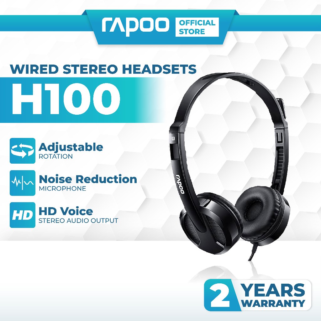 Rapoo Wired Stereo Headsets With HD Voice Rotary Microphone (3.5mm) H100