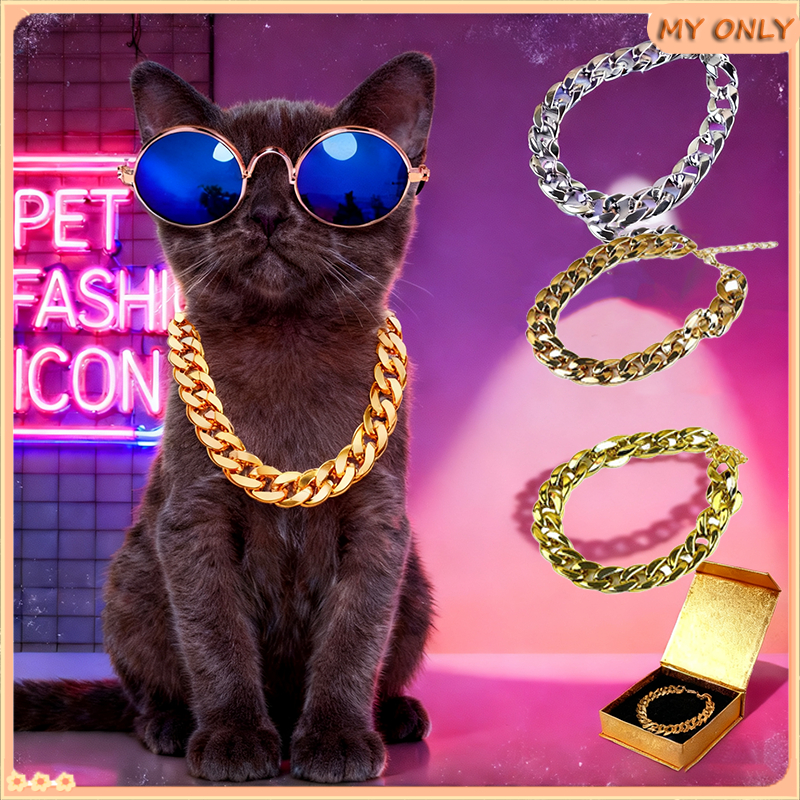 Cat Gold Chain Dog Collar RoseGold Plated Chain Pet Necklace Plastic Cuban Chains Rantai Kucing
