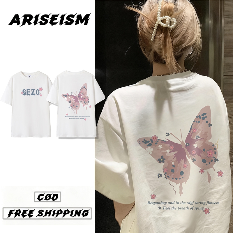 ARISEISM women t-shirt oversized Korean style clothing baggy shirt top 上衣女 butterfly printed 衣服女裝