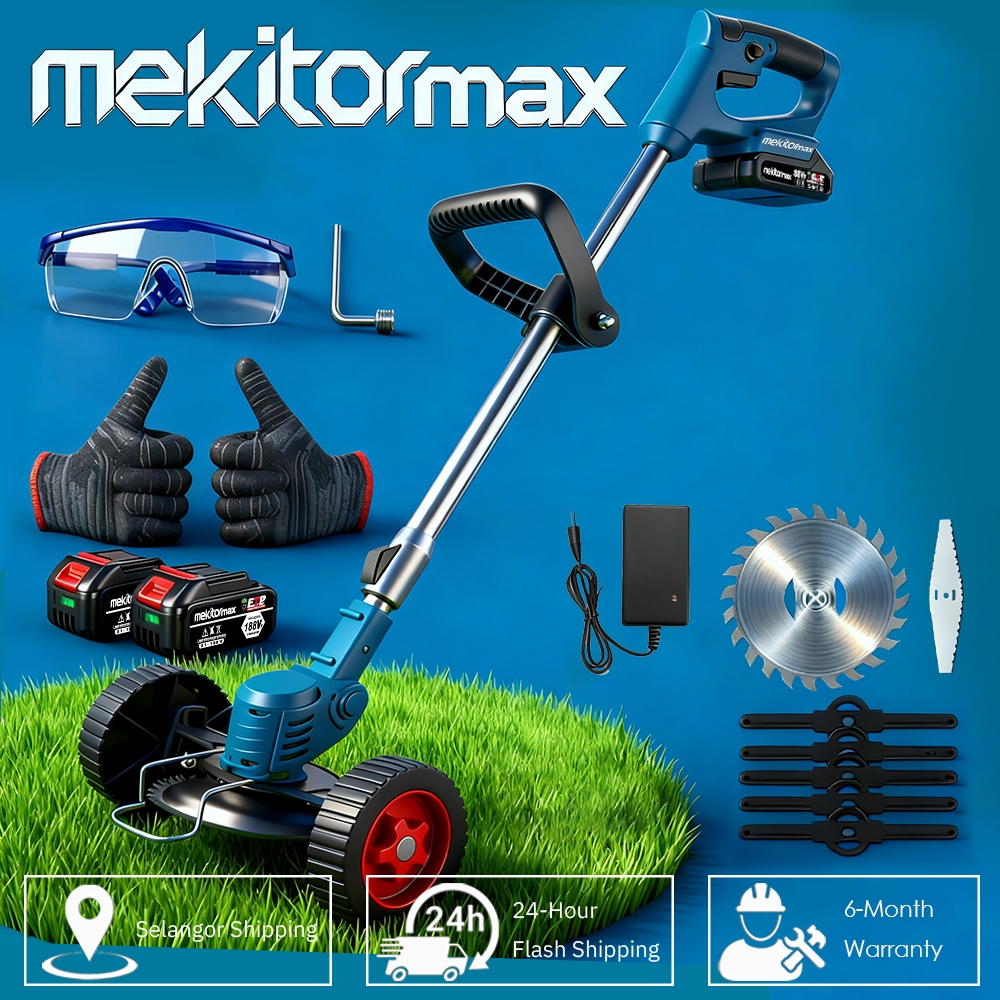 Mekitor Mesin Potong Rumput Tanpa Wayar | Cordless Grass Trimmer Beroda | Set Lengkap