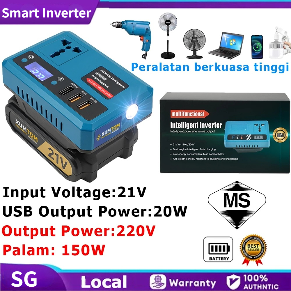 【Ready Stock】Portable Power Inverters for 20V Battery Inverter 20v to 220v Converter with Dual USB,AC Outlet and Type-C