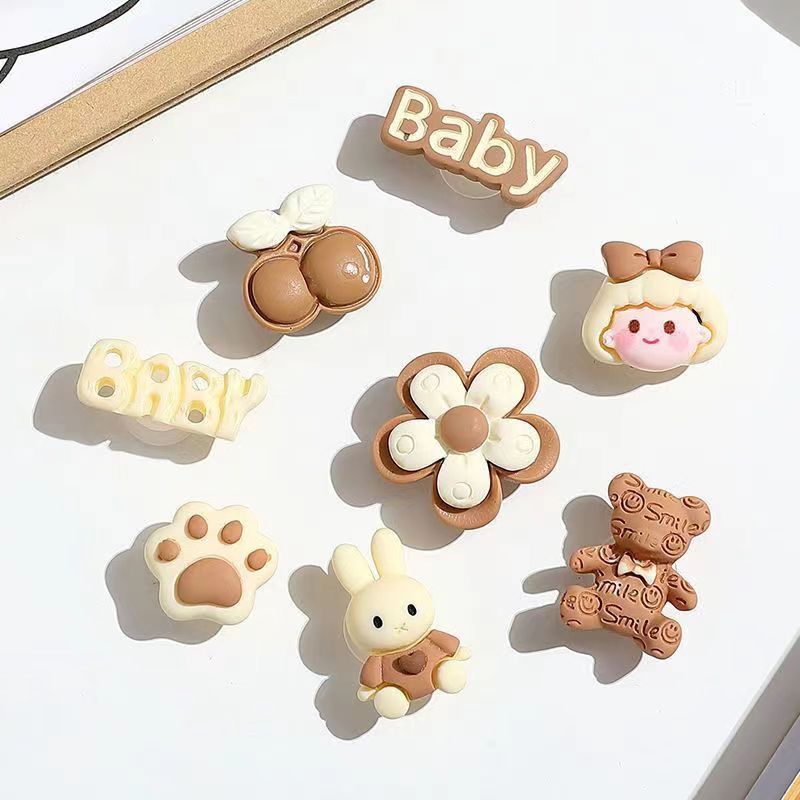 DIY 8PCS Coffee Bear M&M Shoe Charms | Fun Beach Clog Accessories for Custom Style