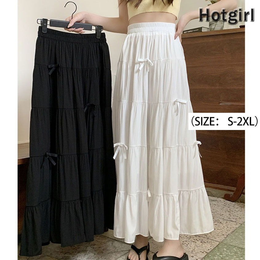 【READY STOCK AT Johor】 Hotgirl⭐Women's high waisted skirt slimming A-line skirt with bow decoration(SIZE: S-2XL)