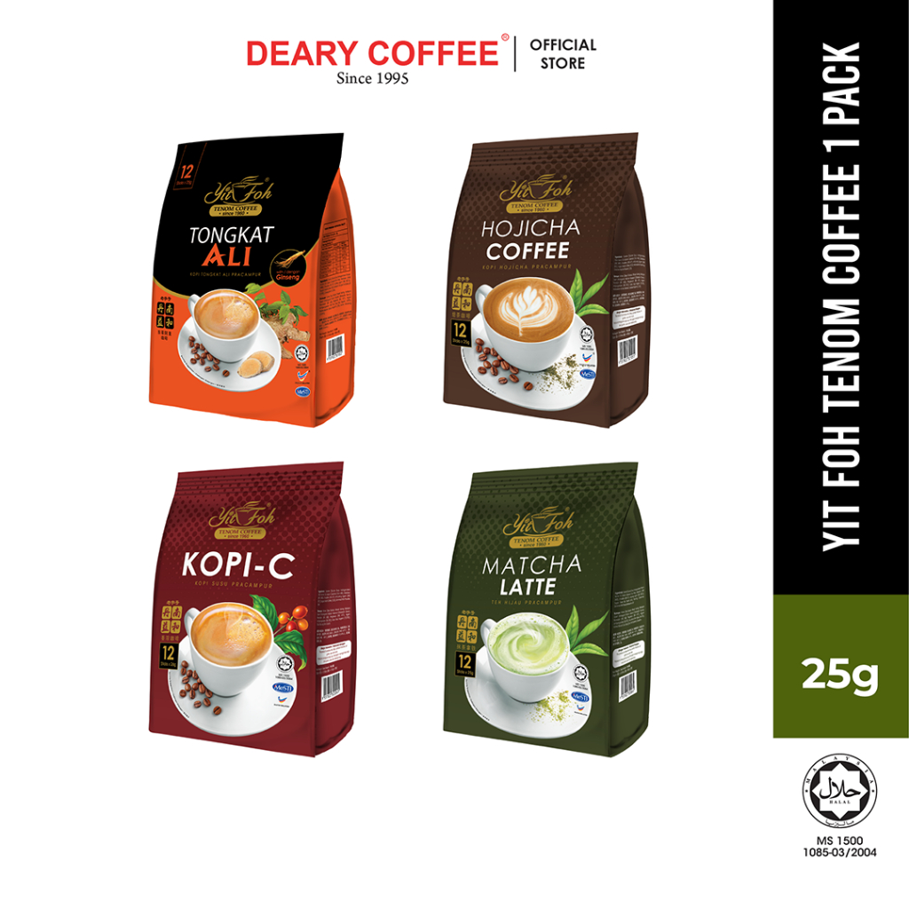 Tenom Yit Foh Sabah Coffee 沙巴咖啡 Kopi C/Hojicha/Matcha Latte/Tongkat Ali Ginseng (25g x 12s x 1 Pack) Instant Coffee Kopi