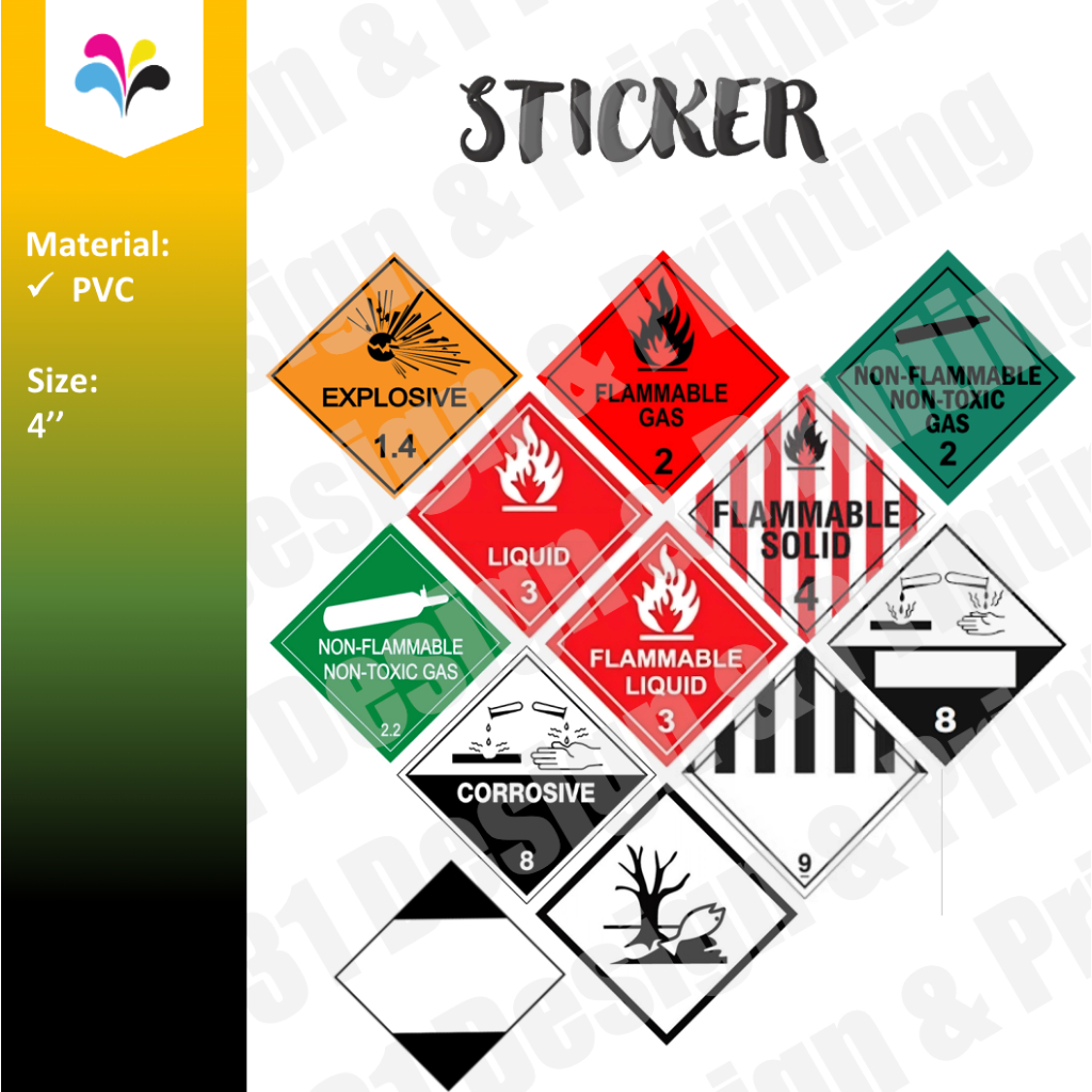 DG Label Sticker 4'' Class 2 2.2 3 4 imco 8 9 Marine Pollutant Hazardous Flammable Gas Dangerous Goods Gases Non-flammab