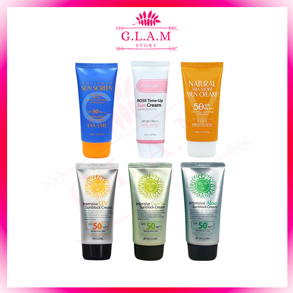 3W CLINIC Intensive UV Sunblock Cream / Collagen / Vita Moist / Multi Protection / Aloe / Green Tea Sunscreen 70ml