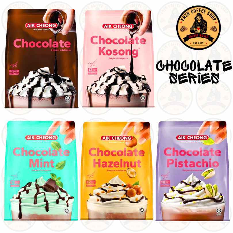 AIK CHEONG CAFE ART CHOCOLATE SERIES BELGIUM INDULGENCE INSTANT DRINK / CHOCOLATE, KOSONG, MINT, HAZELNUT, PISTACHIO