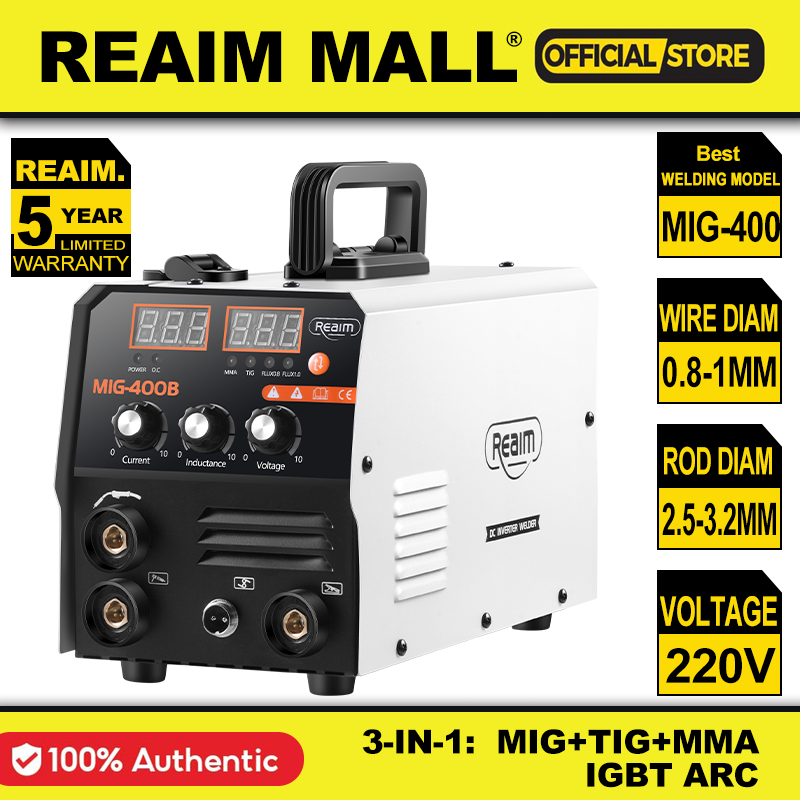 REAIM Mig Welding Machines MIG400 Gasless Set 3 in 1 MIG MMA TIG Cast Iron Aluminum Welding Rod