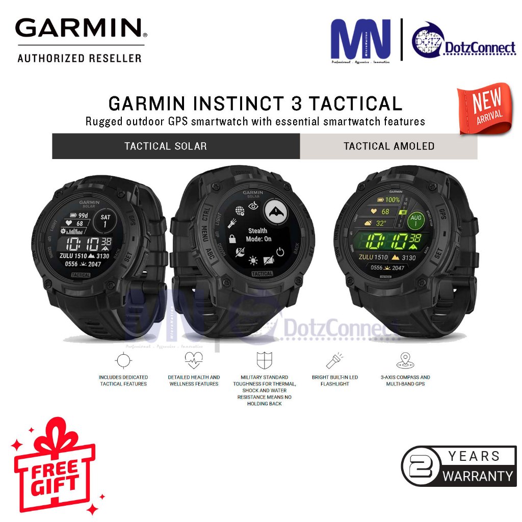 Garmin Instinct 3 TACTICAL Series Rugged Outdoor GPS Smartwatch with Essential Smart Features