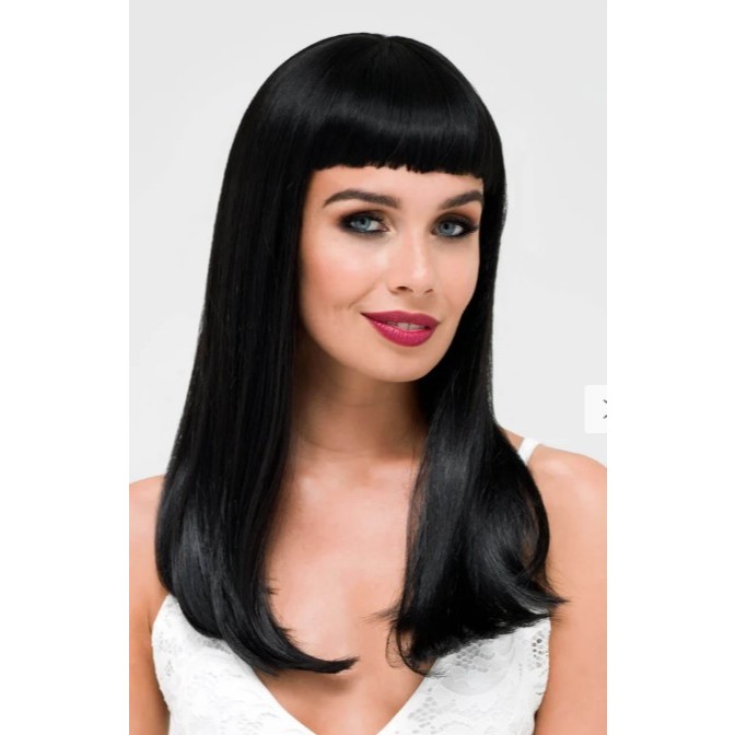 ANABELLA wig women Retro wig rambut palsu wanita/vintage hair Long black wig with straight hair short fringe