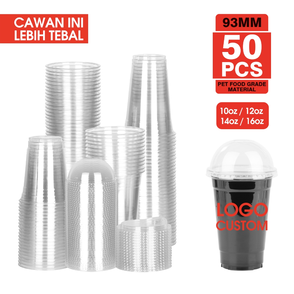 （24h Fast Ship ）50PCS 93 Pet Cup Disposable Plastic Milk Tea Boba Takeaway Cup 9/10/12/14/16oz（Cawan ini lebih tebal）