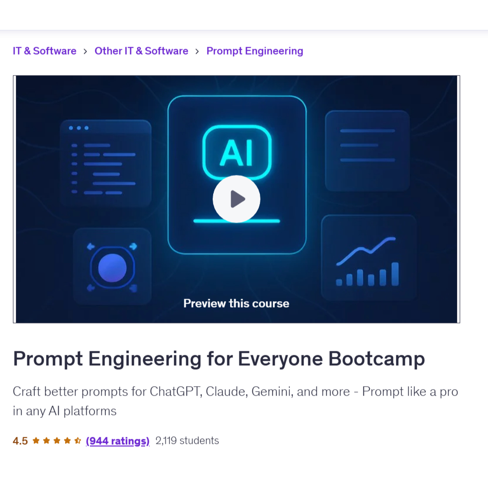 Ai Prompt Video Course-Prompt Engineering For Everyone Bootcamp | Learn AI Prompt Video Lessons