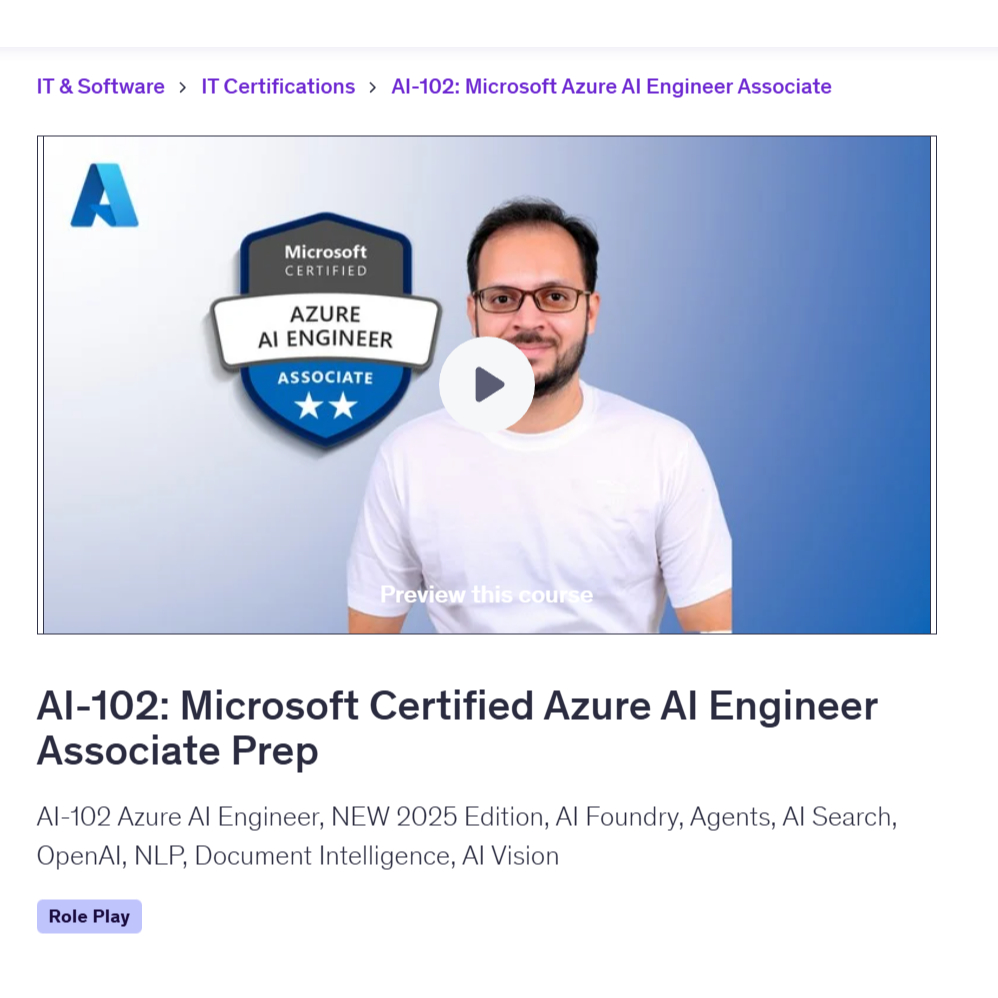 AI Engineer Video Course-AI-102: Microsoft Certified Azure AI Engineer Associate Prep | Learn AI Engineer Video Lessons