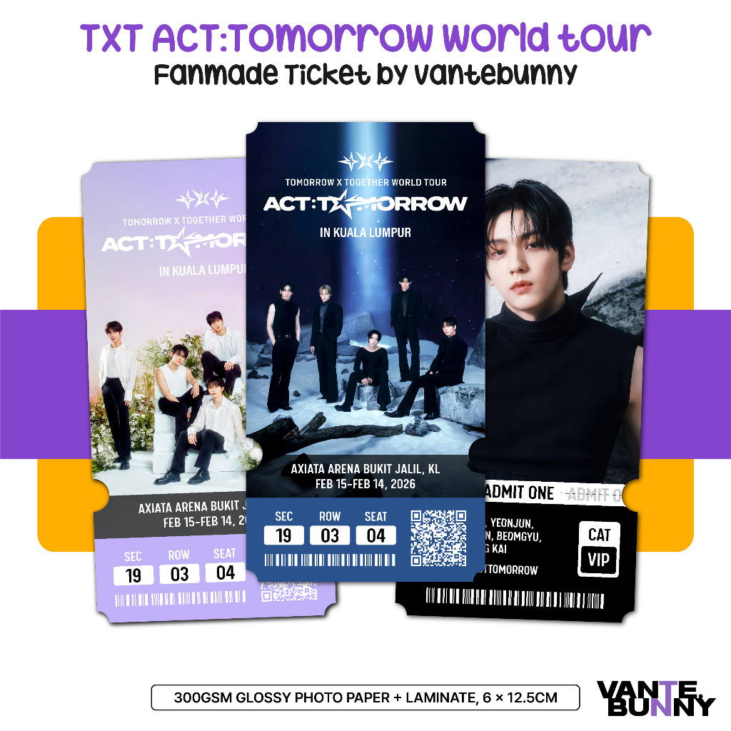 Fanmade Mock Ticket | TXT Tomorrow x Together "Act:Tomorrow" | KPOP Custom Concert Tix by Vantebunny