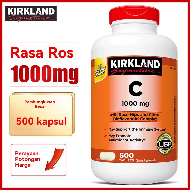Kirkland Vitamin C Tablets 1000mg 500 Tablets Adults High Content Orange Flavor Natural Kolan VC