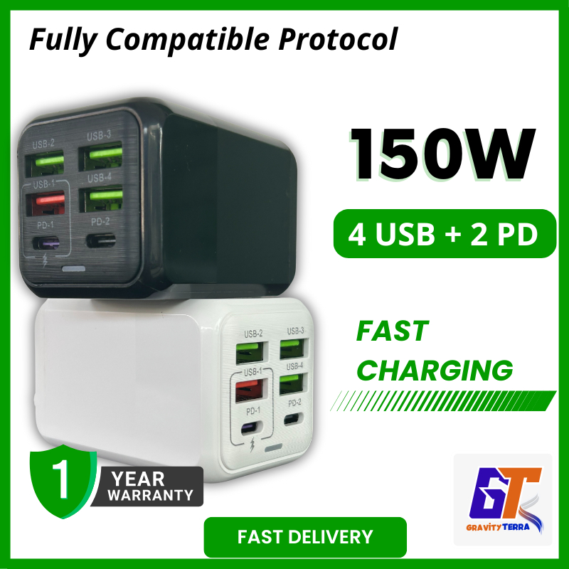 Charger Type C fast charging Multi Port Charger 6 in 1 USB Charger fast charging kepala charger fast charging Adapter充电器