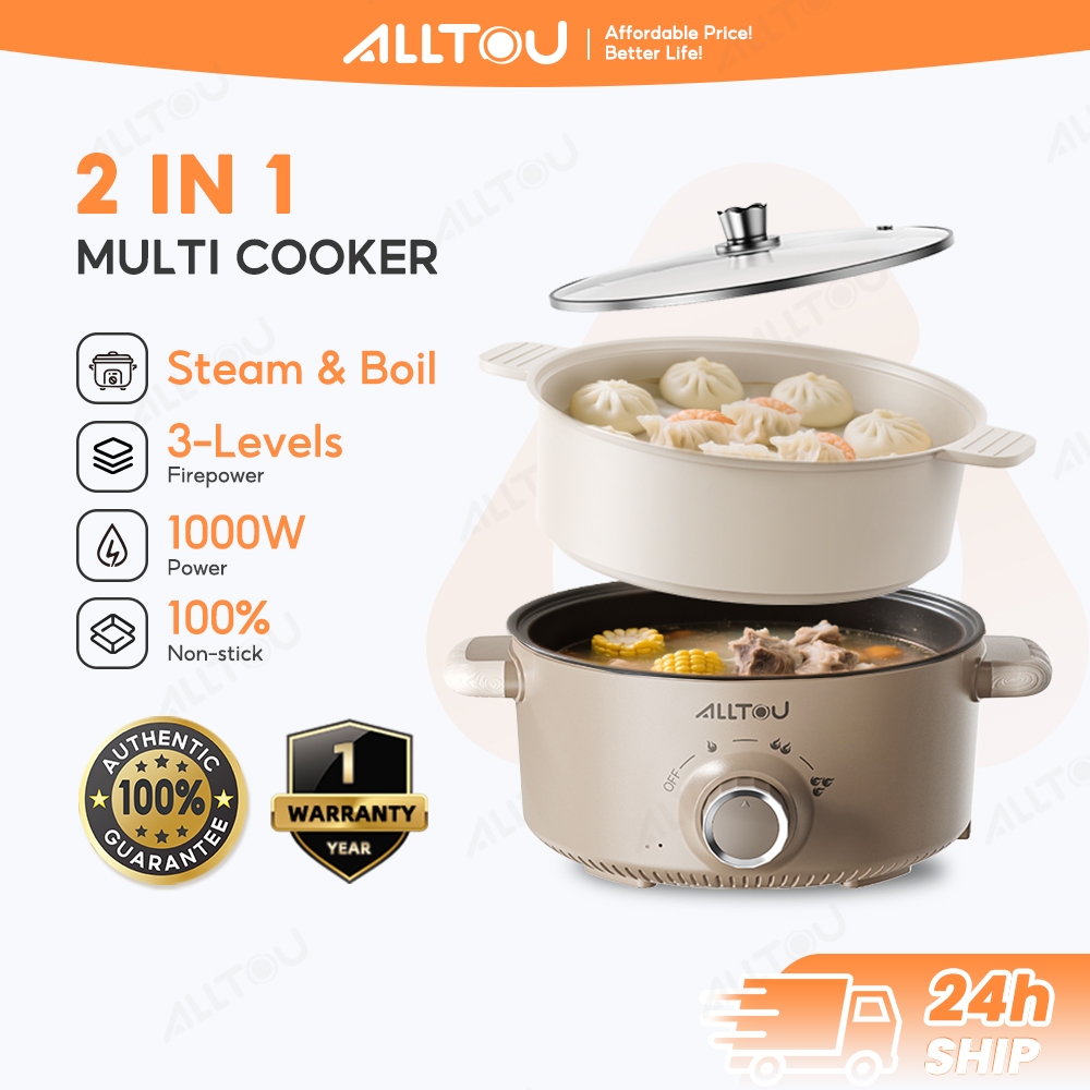 ALLTOU Electric Cooker with Steamer 5L Large Capacity Multifunctional Cooker 电煮锅 28cm Non-Stick Hot Pot 电炒锅