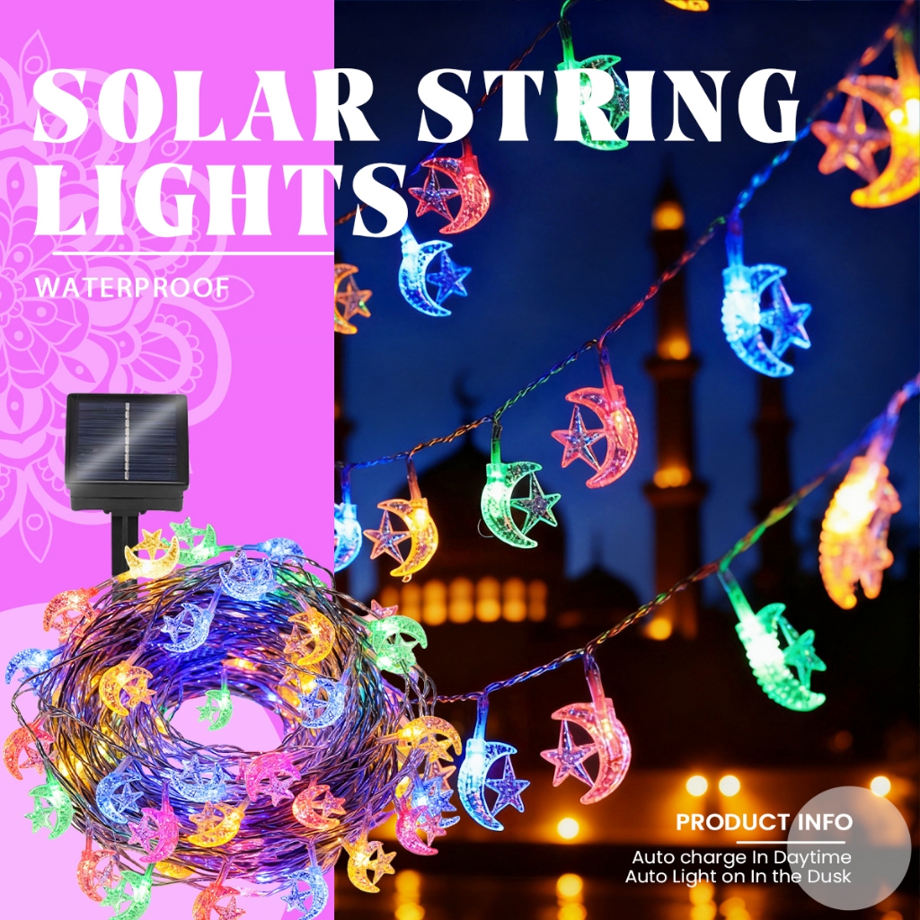 100 LED moon embraces stars Lampu Raya Solar Fairy String Lights Outdoor Waterproof Lampu Hiasan Solar Power Lamp