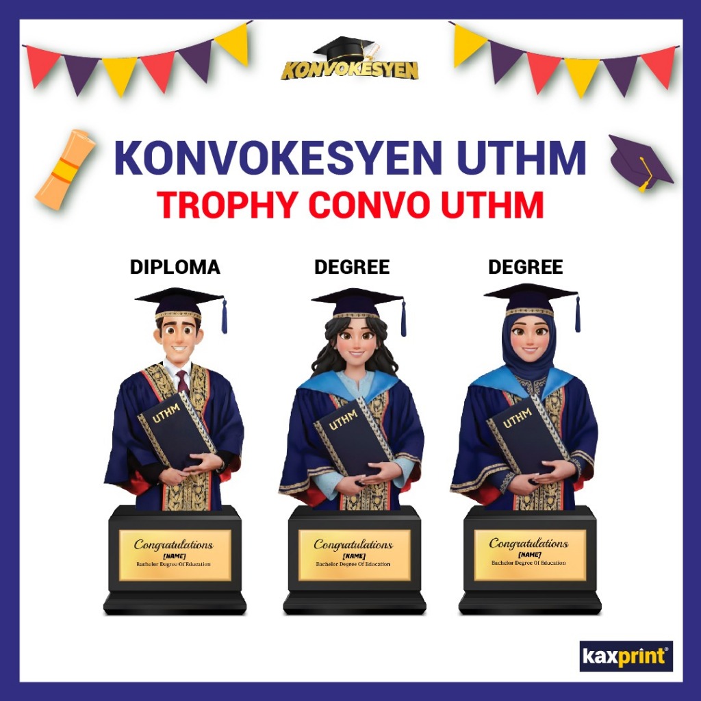 Trofi Graduasi UTHM Hadiah Kenangan Unik, Boleh Custom Label Nama Gift Grad Convocation Konvensyen