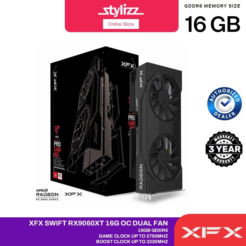 XFX Swift AMD Radeon RX 9060 XT OC Dual Fan Gaming Edition 16GB | 8GB Graphic Card