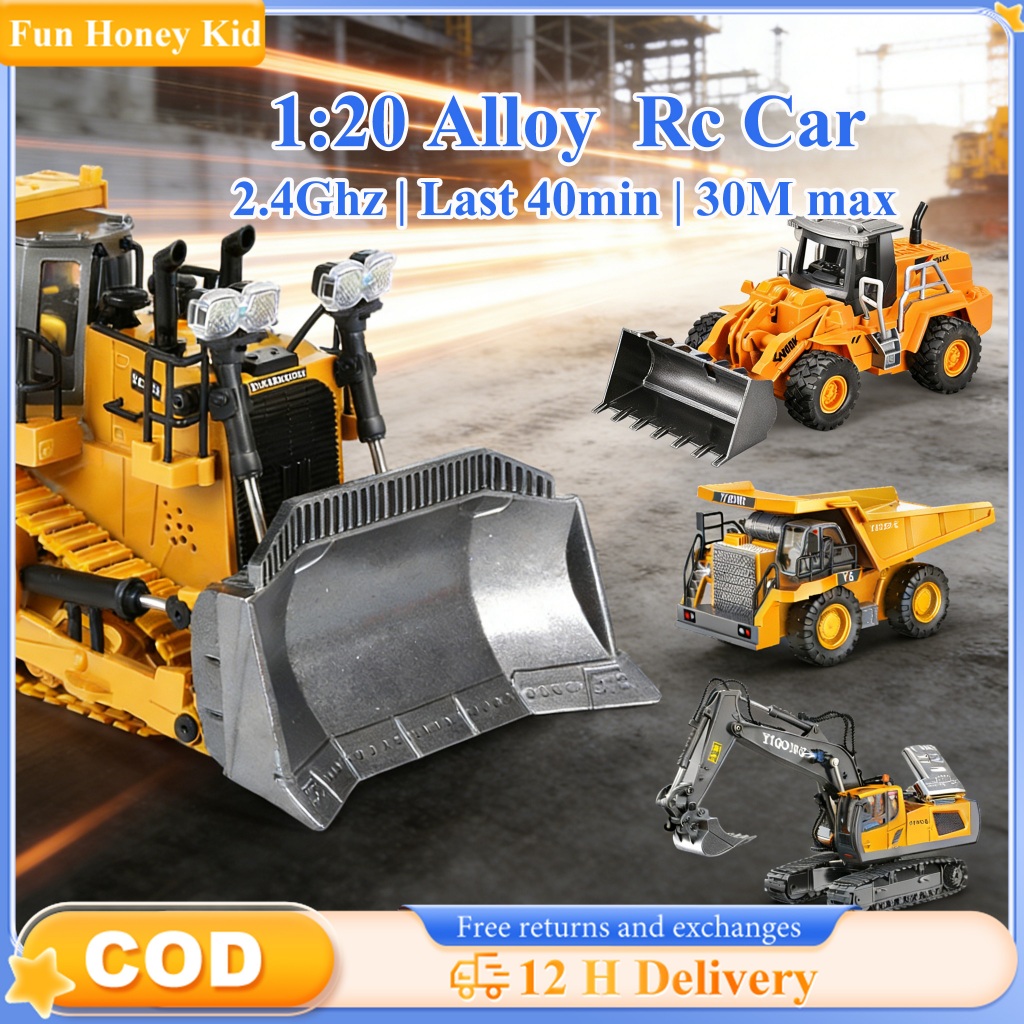 1:20 Remote Control Excavator Bulldozer 11 Channel Truck Alloy Rechargeable Toy Construction Toy Boy