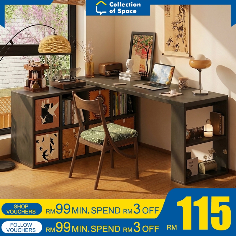 Meja Belajar Study Table with Bookshelf L Shape Computer Table Meja Office Dressing Table Meja Study Meja Komputer 书桌