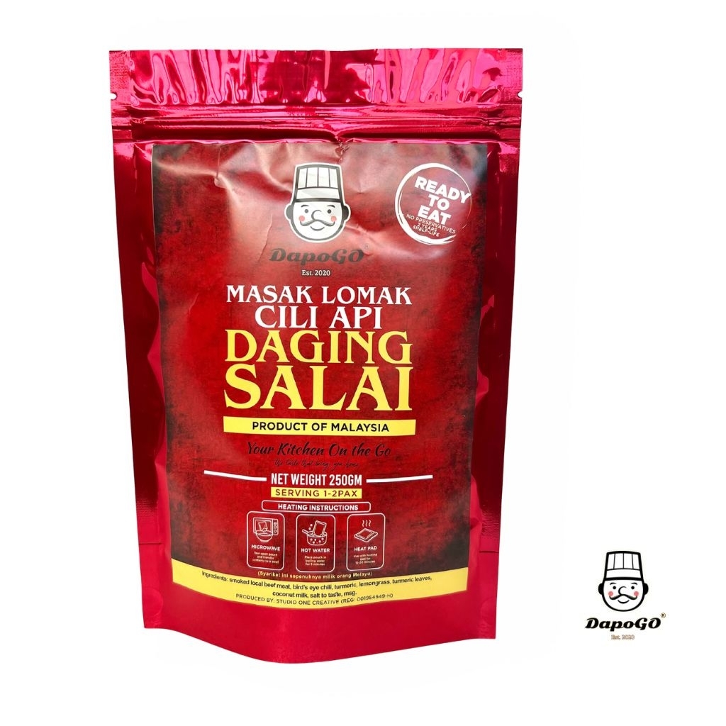 DAPOGO Daging Salai Masak Lomak Cili Api (250gm) | Premium Ready-to-Eat | Instant Lauk Kampung Ori Nesmilan | TravelFood