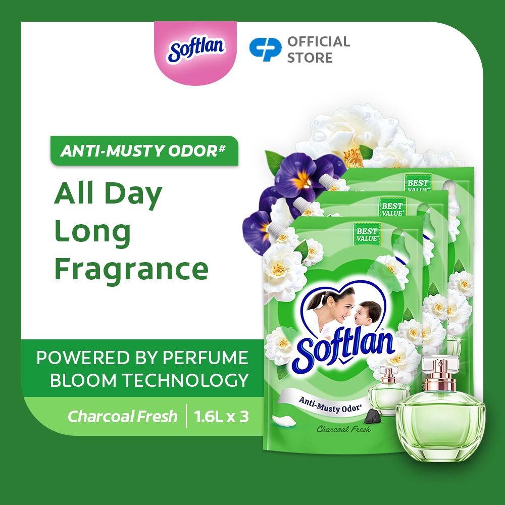 [Bundle of 3] Softlan Anti Wrinkles Charcoal Cupboard Fresh Fabric Softener Refill 1.6L