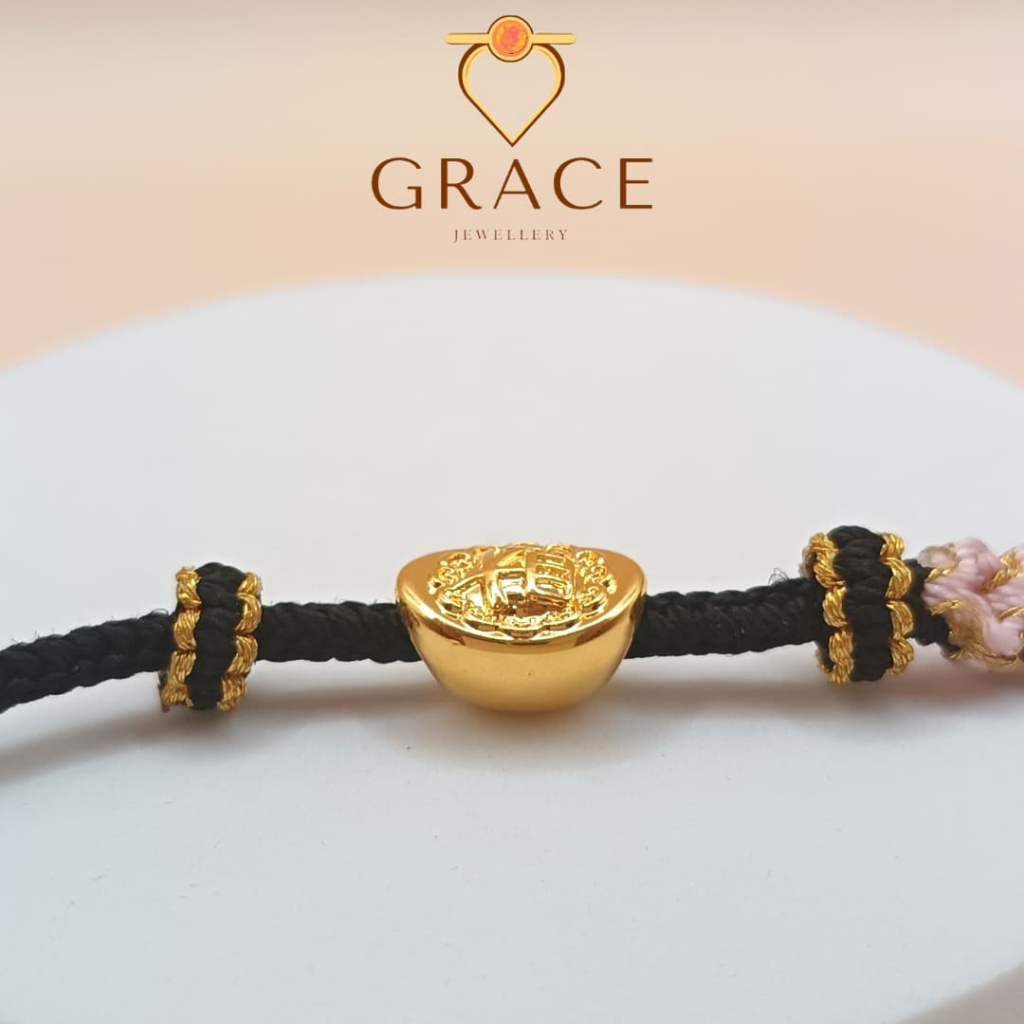 Grace Jewellery GRC000495 Gold 916 0.35gm "Wealth" Ingot Charm/Emas 916 Charm Ingot "Kaya"/黄金916“财”金元宝