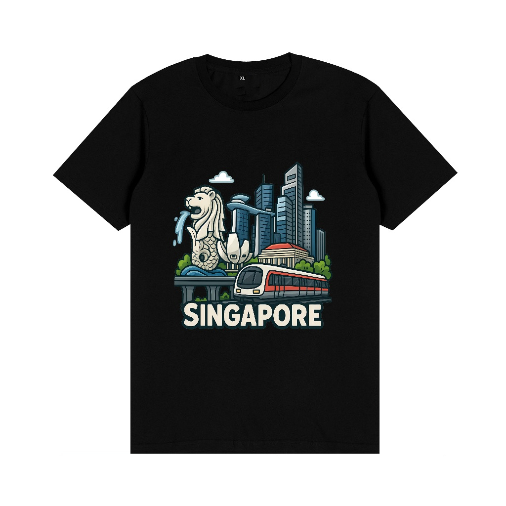 Singapura Singapore Souvenir T Shirt Bahan Katun Round Neck Print Baju Lelaki Wanita Dewasa Casual Wisata Oleh Oleh