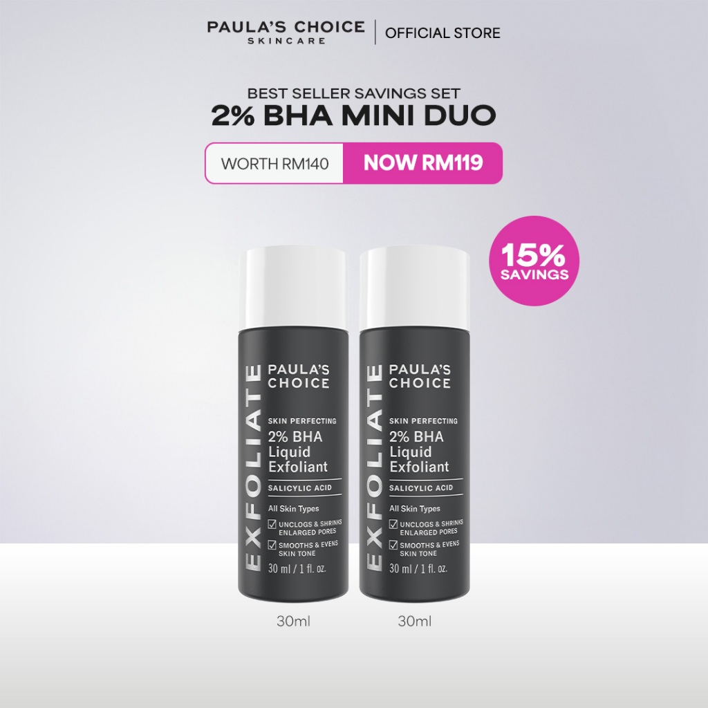Paula's Choice Skin Perfecting 2% BHA Salicylic Acid Liquid Exfoliator Duo Set | Reduce Blackhead