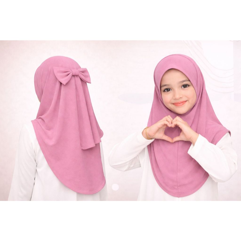 Children's Hijab 3-10 Years Instant RIBAON TALI Moscrep Pashmina Hijab Pashtan Pastan Bergo Drawstring aysha Square D-3