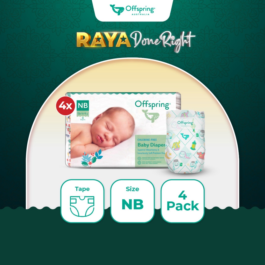 Offspring Fashion Baby Diapers Tape Newborn (224pcs) [4 Packs]