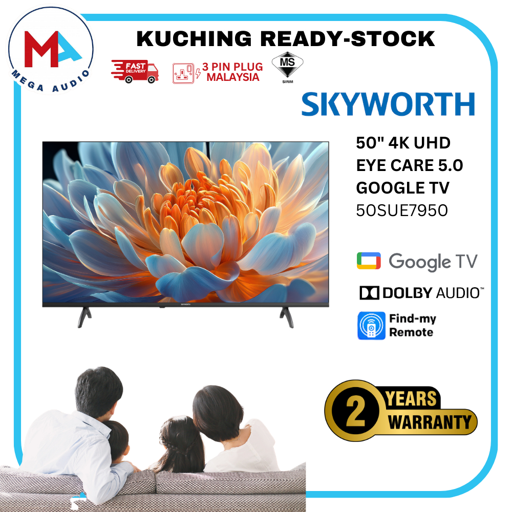 Skyworth 50" & 55" 4K UHD Eye Care 5.0 Google TV - Low Blue Light Voice Control Build-in Casting