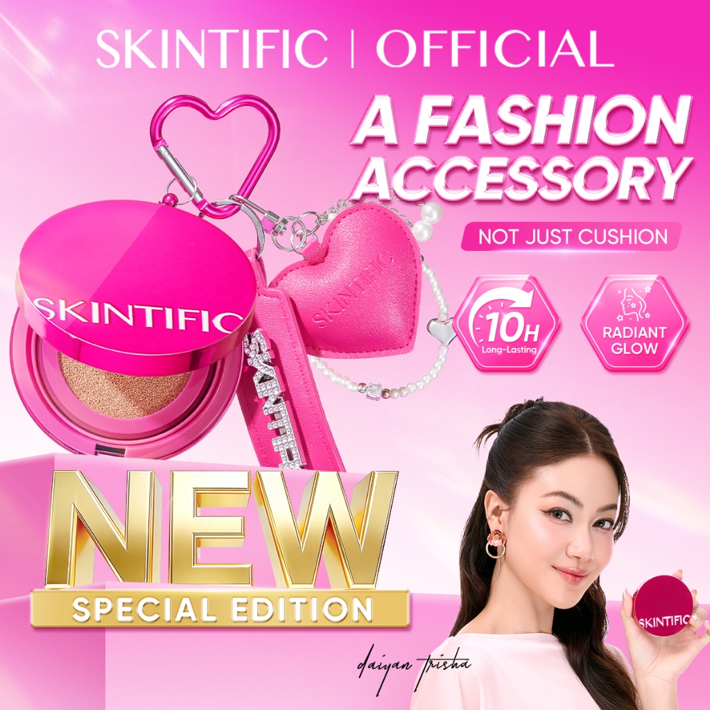SKINTIFIC Cover Glow Perfect Pink Cushion Foundation Full Coverage Glowing Finish Glass Makeup Lightweight Waterproof