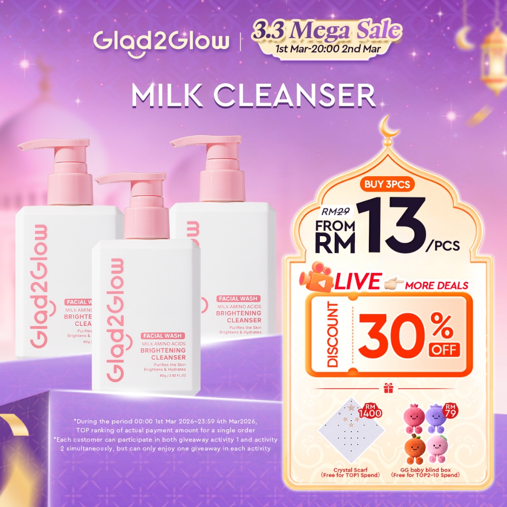 Glad2Glow Milk Amino Acid Gentle Facial Cleanser Hydrating Oil Control Glowing Face Wash Pencuci Muka Cleansing