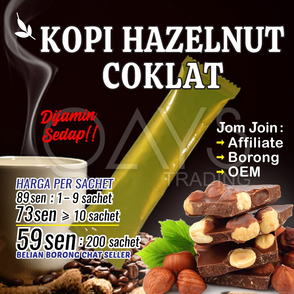 Lelong K7 Kopi Hazelnut Coklat Brand Popular & Sedap