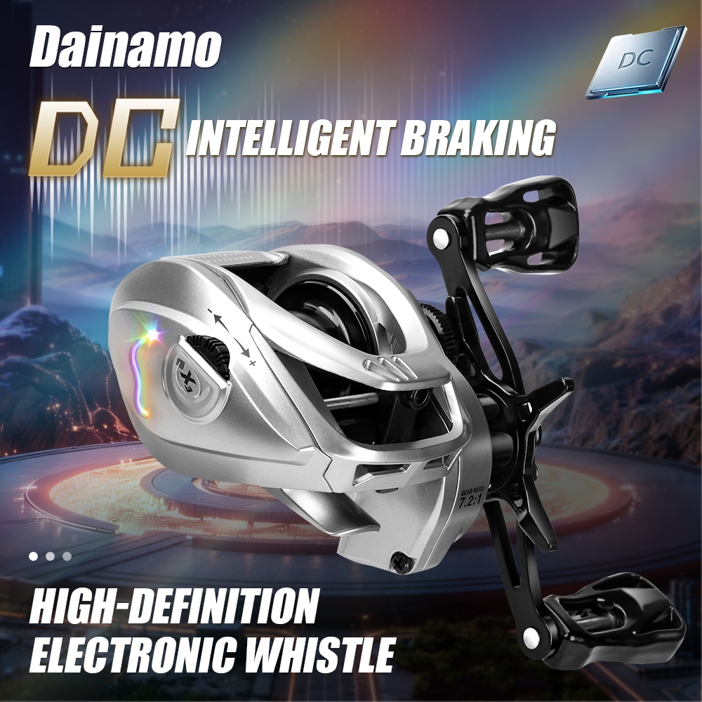 Dainamo DC Baitcasting Reel BC, Digital Control System Buzzer DC ZING Sound, 7.2:1 Gear Ratio, 10+1BB Ball Bearing, 10KG