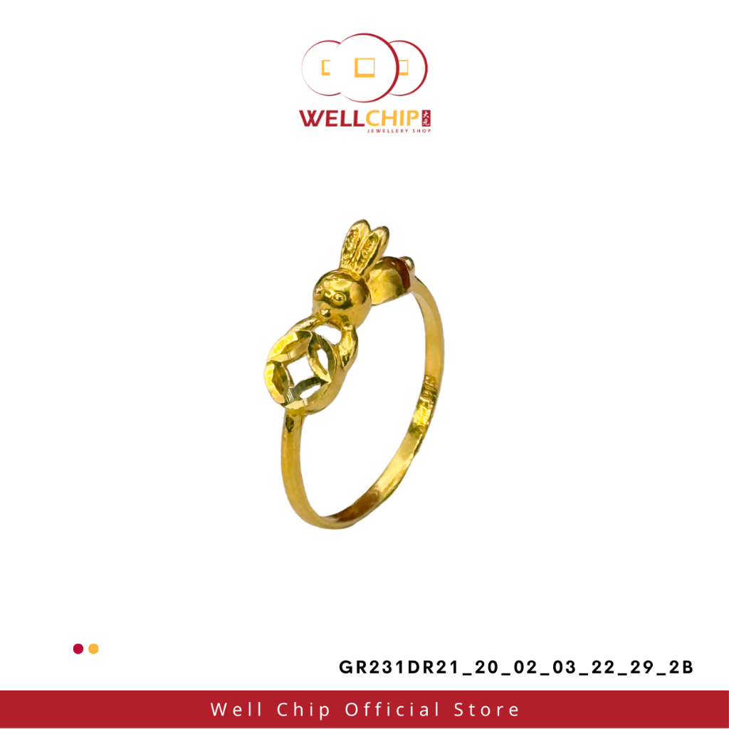 Cincin Arnab Peluk Syiling Emas 916 | Rabbit Holding Coin 916 Gold Ring | Emas 916 | Kedai Emas WELL CHIP