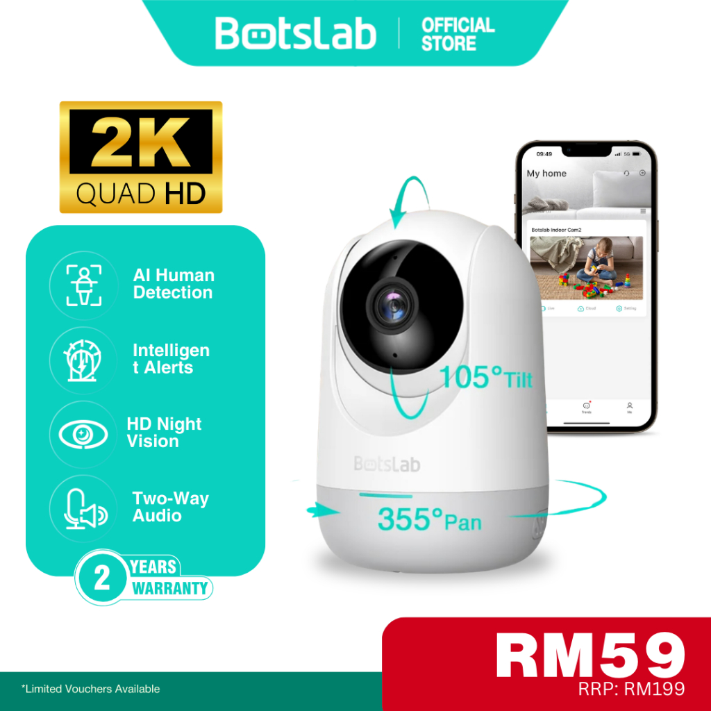 Botslab C211 Indoor Wifi CCTV 2K Pan Tilt Camera Security Camera AI Detection Two Way Voice Call C212 Kamera CCTV
