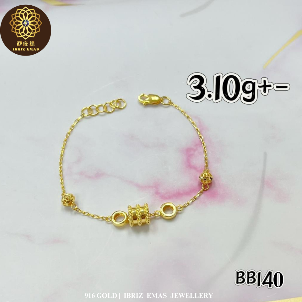 IBRIZ Jewellery BB140 | 916 Gold Bracelet For Woman BVL Slim Waist Bracelet 916 Rantai Tangan Emas 916 Original