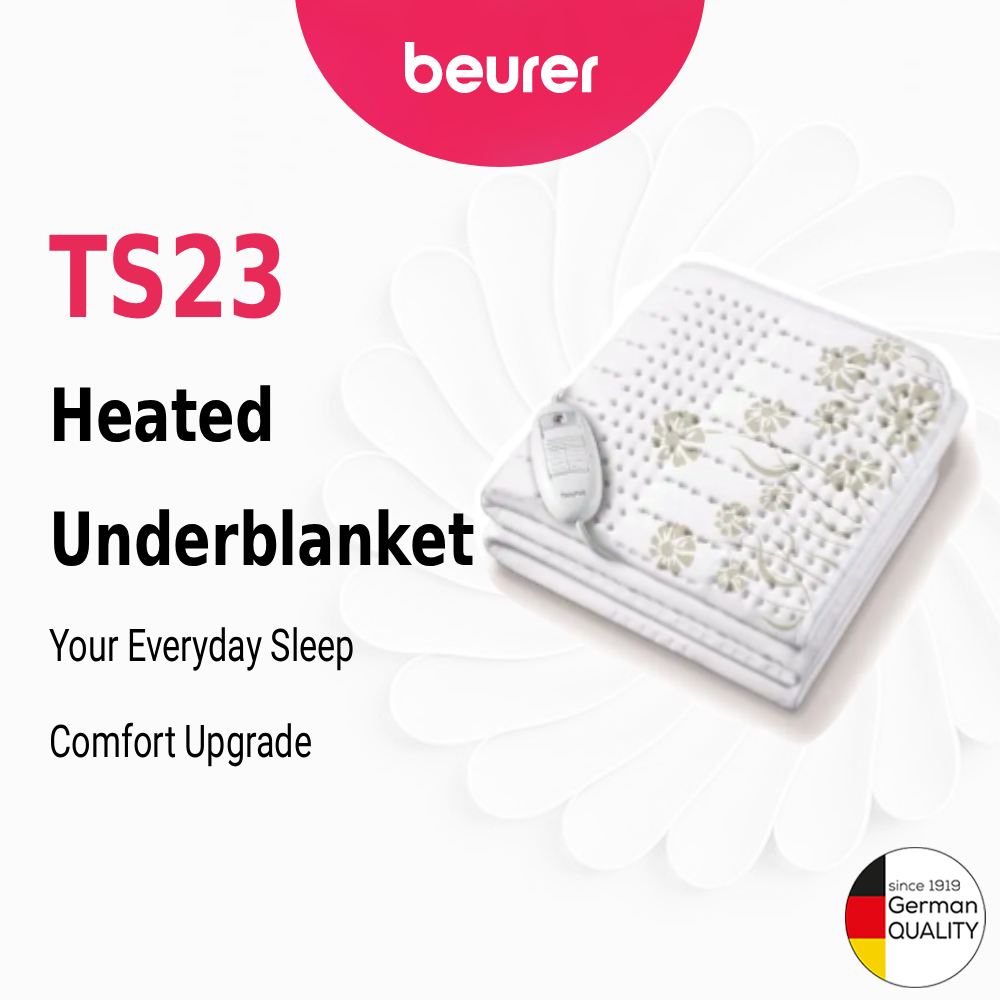 BEURER TS23 Heated Underblanket 150x80cm | 5 Years Local Warranty | Electric Bed Warmer with Safety System