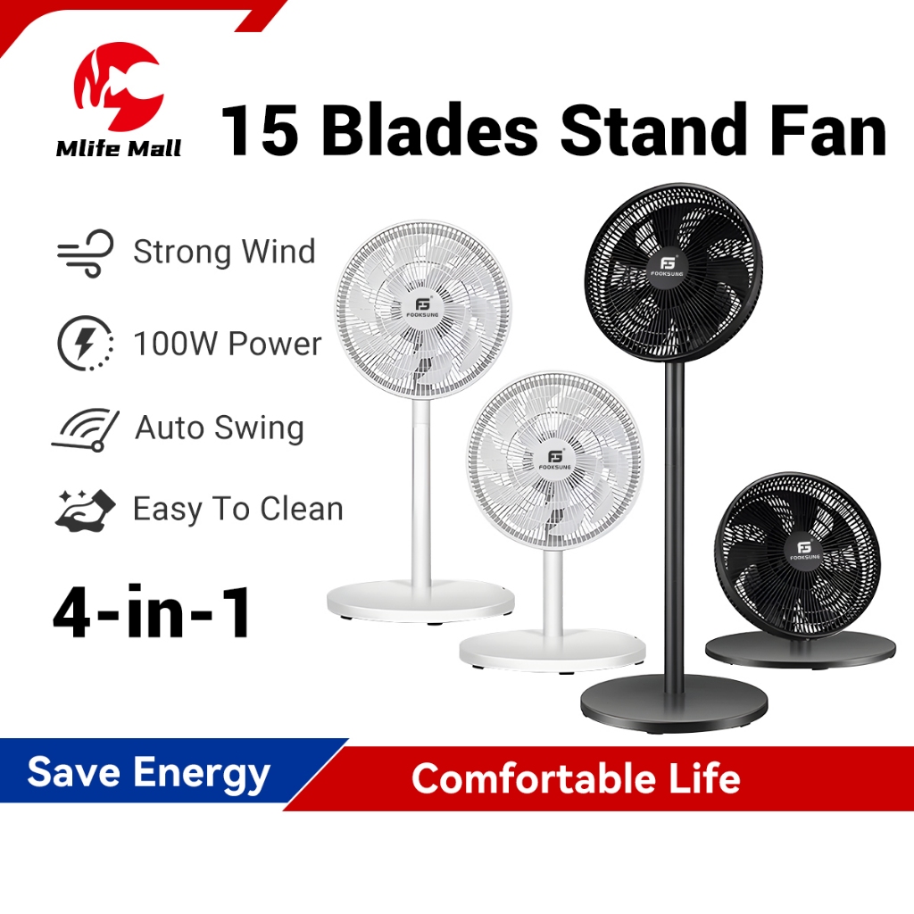 Fooksung 15 Blade Electric Stand Fan Adjustable Fan Table Fan |Kipas Berdiri Elektrik Berkuasa dengan 15 Bilah Kipas