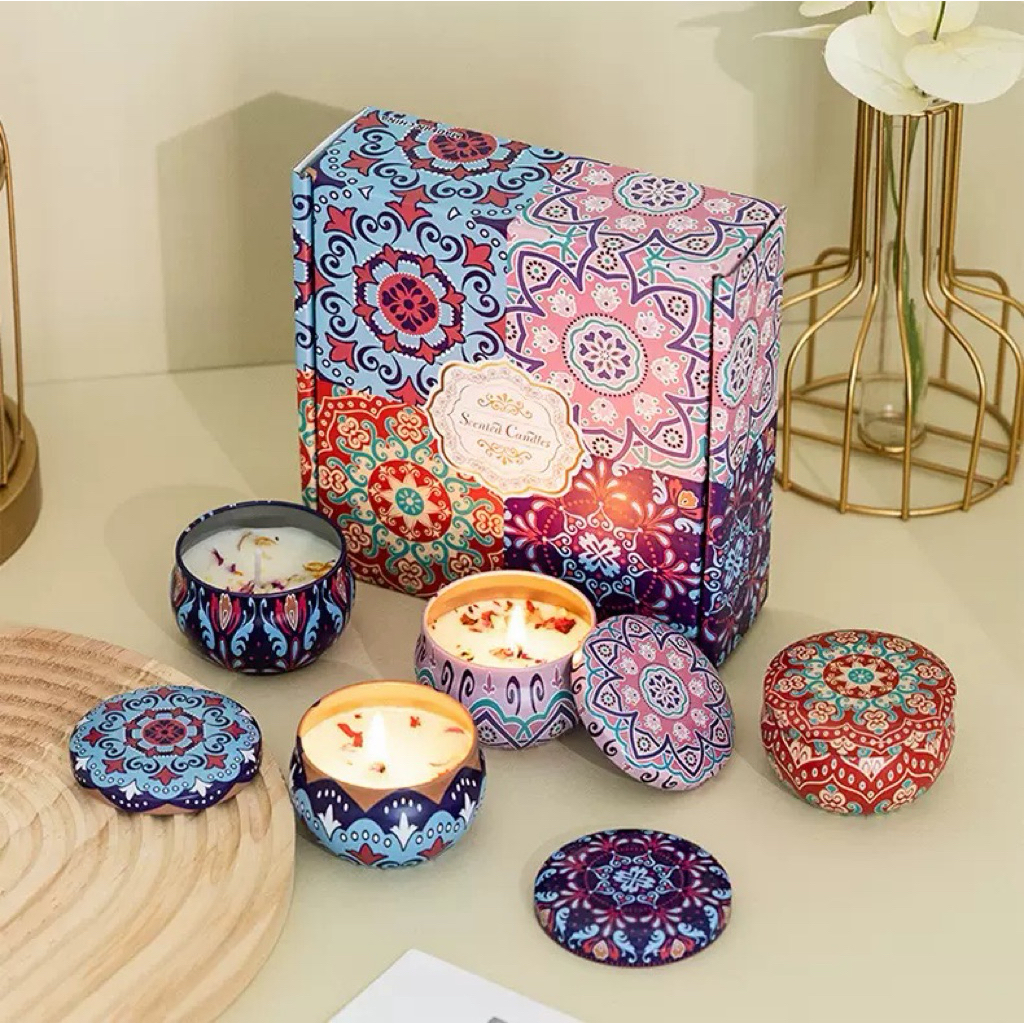 Aroma Scented Candles Natural Fragrance Soy Wax Candle with Dried Petal Door Gift Kahwin Doorgift Lilin Wangi Gift Set