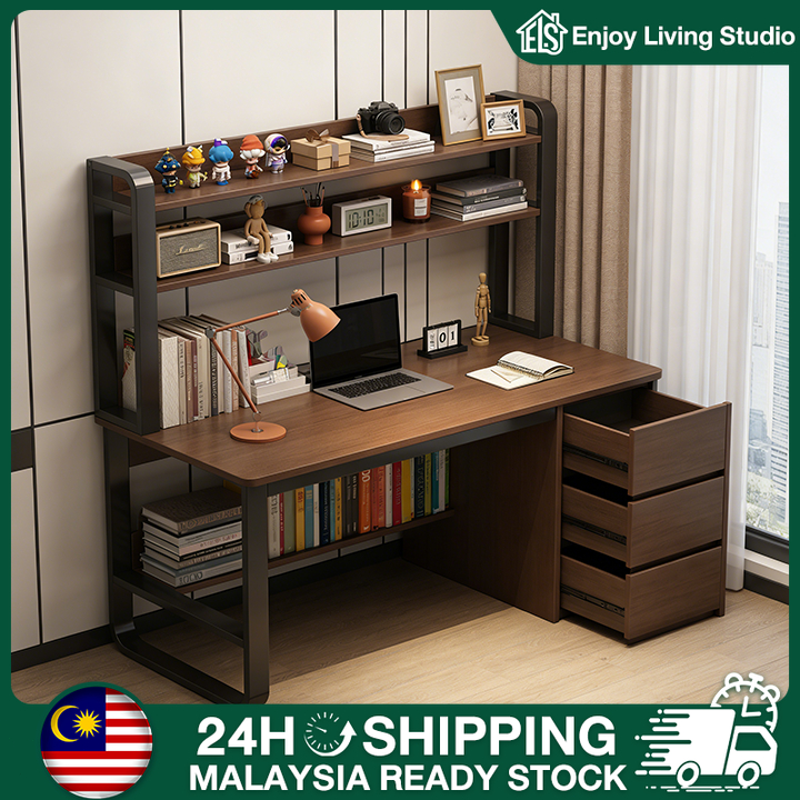 Ready Stock Study Table Computer Desk With Bookshelf Meja Belajar Rak Buku Multi-Functional Storage With Drawer 書桌電腦桌