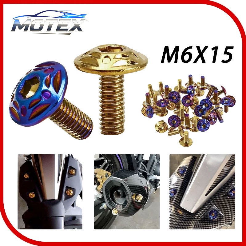 1 Biji M6x15 M5x15 Screw Mudguard Skru Ekor Belakang Rear Fender Screw Titanium Gold Mudguard Exhaust End Cap Coverset