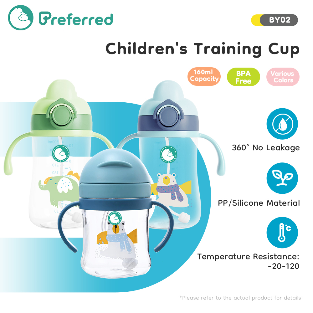 Dr.isla & PREFERRED Anti Choking Baby Water Bottle Kids PPSU Learning Cup with Ball Straw Handle Bottle BY01
