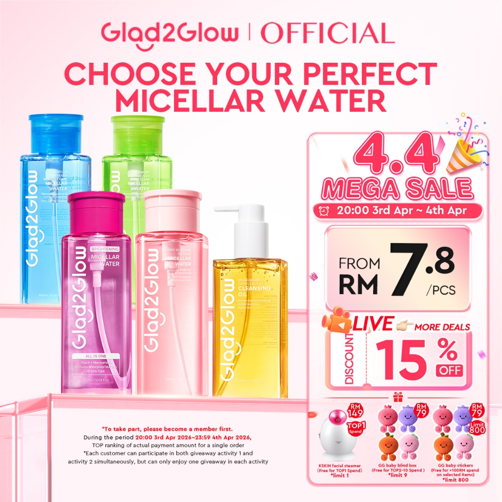 Glad2Glow Micellar Water  Makeup Remover Cleansing Oil Glowing Boosting/Acne/Sensitive Care Skin Cleanser Face